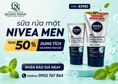 83980 SỮA RỬA MẶT NIVEA NAM EXTRA BRIGHT FOAM 100G + 50G x 24 CHAI