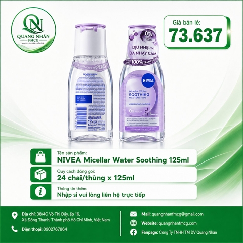 94291 NƯỚC TẨY TRANG NIVEA SOOTHING DỊU DA 125ML  x 24 CHAI