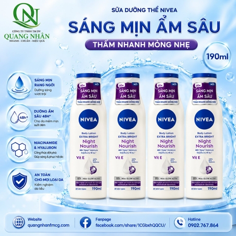 98925 SỮA DƯỠNG THỂ DƯỠNG TRẮNG DA BAN ĐÊM 190ML ( TÍM ) x 24 CHAI