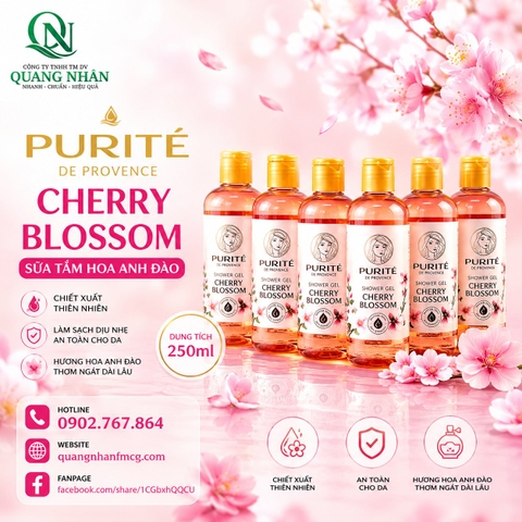 SỮA TẮM THIÊN NHIÊN PURITE HƯƠNG HOA anh đào 250ml * 24 CHAI