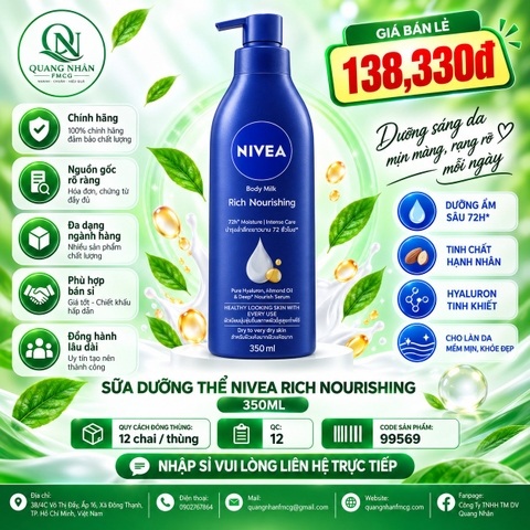 99569 Sữa Dưỡng Thể Nivea dưỡng ẩm chuyên sâu 350ml x 12 chai