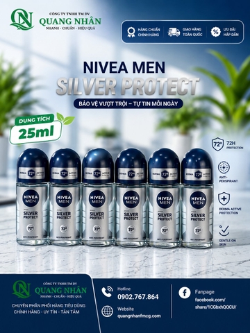 83779 LĂN NGĂN MÙI NAM NIVEA PHÂN TỬ BẠC 25ML  x 30 CHAI
