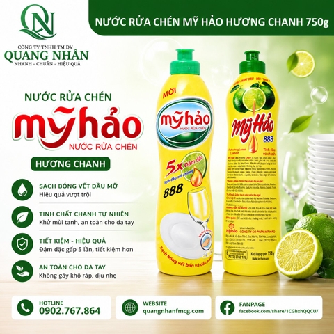 NƯỚC RỬA CHÉN MỸ HẢO HƯƠNG CHANH 750g x 12chai
