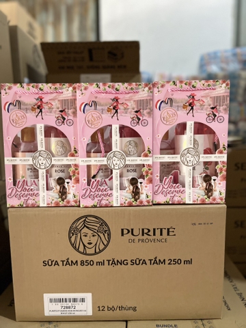 SỮA TẮM THIÊN NHIÊN PURITE HƯƠNG HOA HỒNG 850ml+250ml/́12 bộ