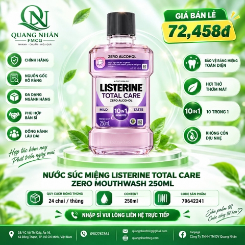 Nước súc miệng Listerine Total Care Zero 250ml * 24 Chai / thùng