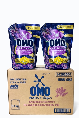 NƯỚC GIẶT OMO MATIC + COMFORT CHUYÊN GIA CỬA TRƯỚC  HH OẢI HƯƠNG THƯ THÁI3.6KG x 4 TÚI