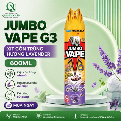 XỊT CÔN TRÙNG JUMBO VAPE G3 HUONG LAVENDER 600ML x 24 chai