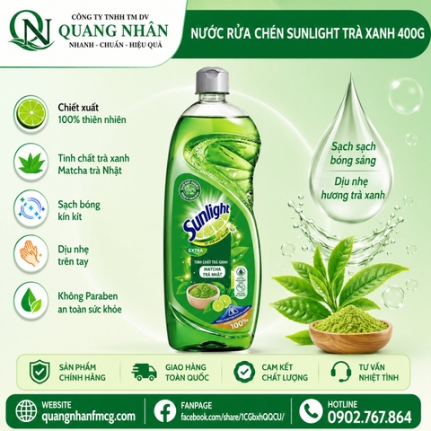 NƯỚC RỬA CHÉN SUNLIGHT TRÀ XANH 400G x 24 CHAI