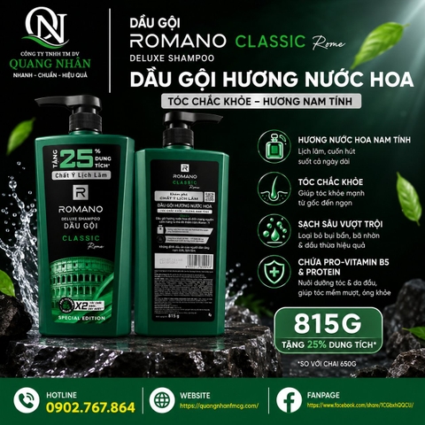 DẦU GỘI ROMANO CLASSIC 650ML + 25% ( xanh lá )  X 12 CHAI