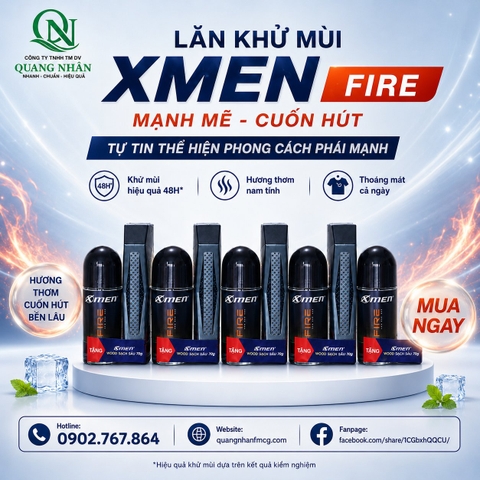 LĂN KHỬ MÙI XMEN FIRE 50ML TẶNG DG XMEN 70G X 23 BỘ