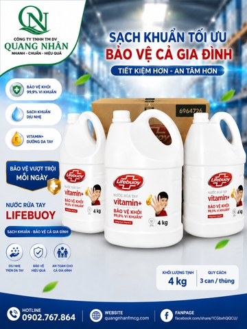 NƯỚC RỬA TAY LIFEBUOY BAC BAO VE 4KG x 3 can
