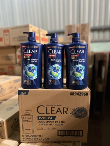 DẦU GỘI CLEAR MEN COOL SPORT BẠC HÀ 880ML x 8 CHAI