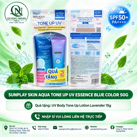 SUNPLAY SKIN AQUA TONE UP UV ESSENCE BLUE 50G + AQUA 15GR ( XANH)