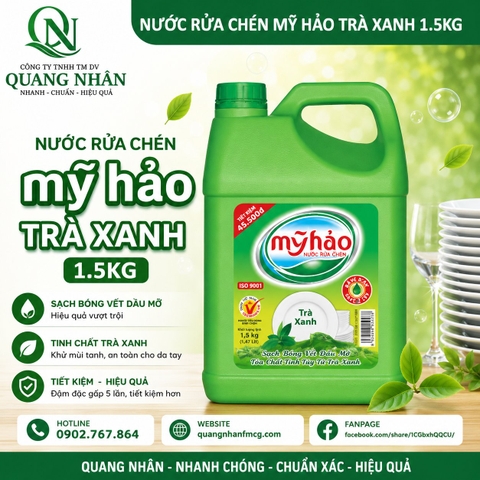NƯỚC RỬA CHÉN MỸ HẢO TRÀ XANH 1.5KG x 10 CAN