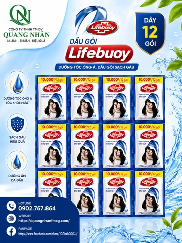 DẦU GỘI LIFEBUOY DƯỠNG TÓC ÓNG Ả 6G x 12gói x 84dây