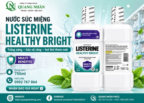 Nước Súc Miệng LISTERINE HEALTHY BRIGHT CHO RĂNG TRẮNG SÁNG TỰ NHIÊN HƠN SAU 2 TUẦN 750ml x 12 chai