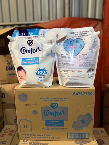 NƯỚC XẢ VẢI COMFORT DỊU NHẸ THƠM HƯƠNG PHẤN 3L x 4 túi