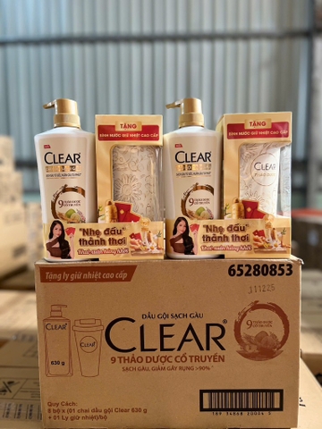 DẦU GỘI CLEAR 9 LOẠI THẢO DƯỢC CỔ TRUYỀN 630ML Tặng Ly Giữ Nhiệt x 8 bộ