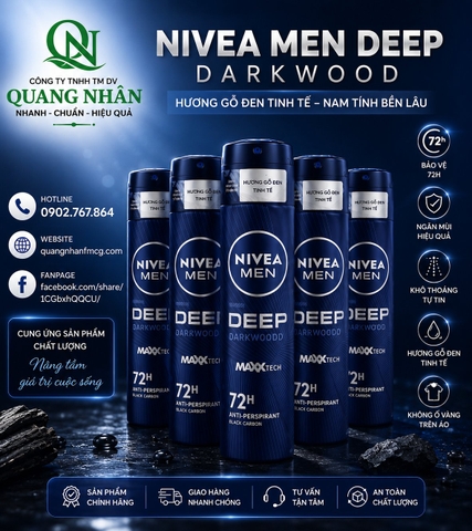 80027 XỊT NGĂN MÙI NIVEA NAM MEN DEEP 150ML x 12 CHAI