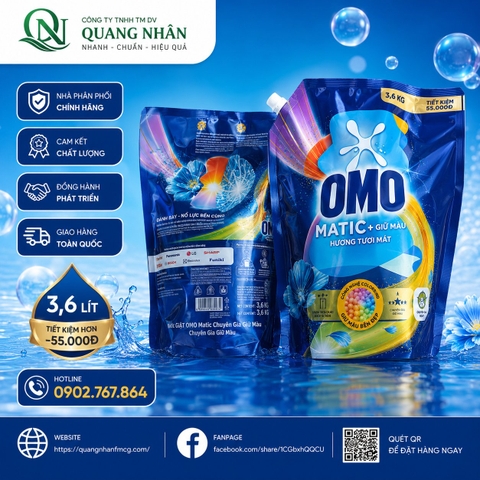NƯỚC GIẶT OMO MATIC CỬA TRƯỚC CHUYÊN GIA GIỮ MÀU 3.6KG x 4 TÚI