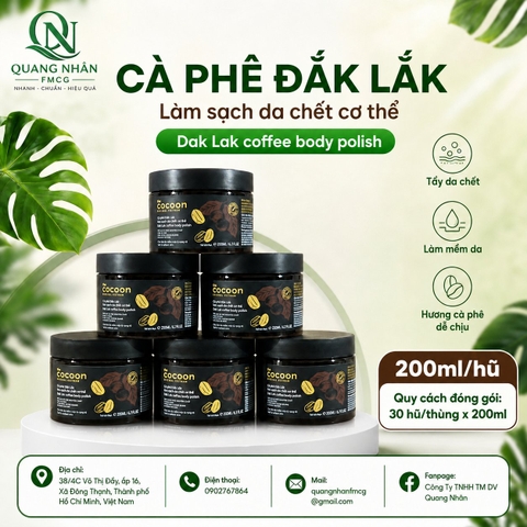 Cà phê Đắk Lắk làm sạch da chết cơ thể cocoon 200ml x 30 hủ