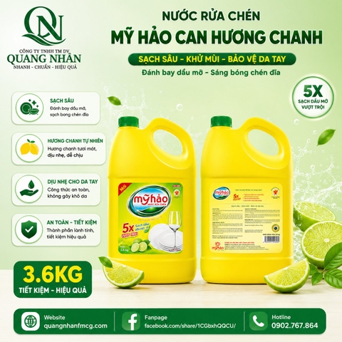 NƯỚC RỬA CHÉN MY HAO CAN HƯƠNG CHANH 3.6 kg x 4 CAN