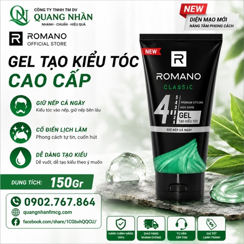 GEL TẠO KIỂU TÓC ROMANO CLASSIC SỐ 4 GIỮ NẾP LÂU 150G (đen) X 48 TUÝP