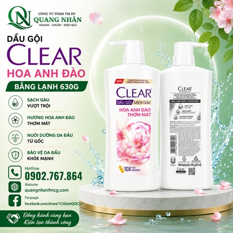 DẦU GỘI CLEAR HOA ANH DAO BANG LANH 630G x 8 chai