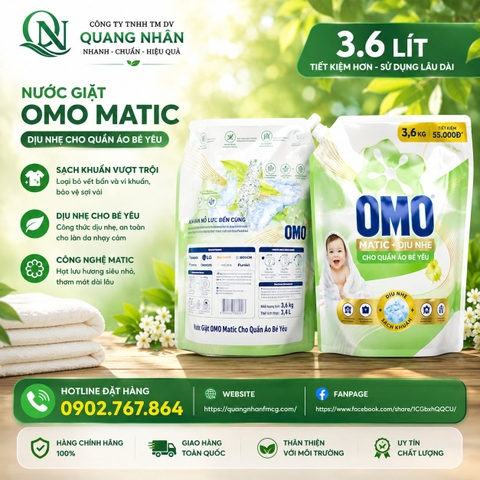NƯỚC GIẶT OMO GIÀNH CHO BÉ YÊU 3.6KG X 4 TÚI