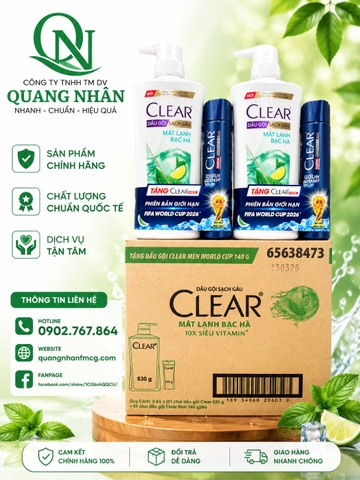 DẦU GỘI CLEAR MÁT LẠNH BẠC HÀ BẠC HÀ 630G TẶNG KÈM DG CLEAR MEN 140G) x 8 BỘ