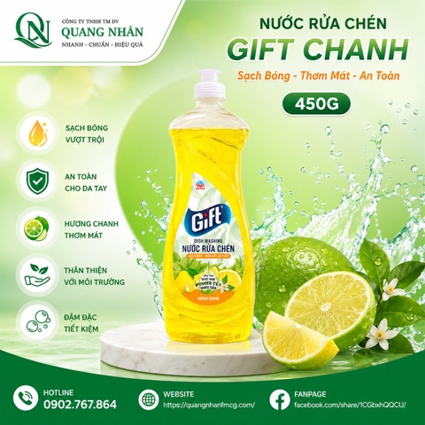 NƯỚC RỬA CHÉN GIFT CHANH 450G X  24CHAI