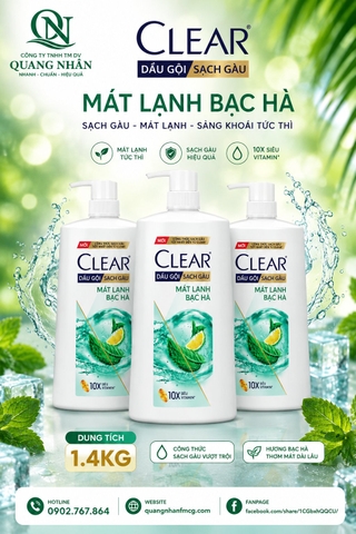 DẦU GỘI CLEAR MÁT LẠNH BẠC HÀ 1.4KG x 6 CHAI