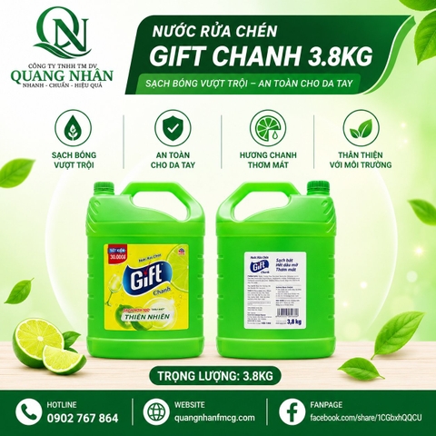 NƯỚC RỬA CHÉN GIFT CHANH 3.8KG X 3 CAN