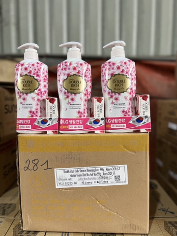 SỮA TẮM DOUBLE RICH HOA ANH ĐÀO 550G TẶNG XÀ BÔNG EVA'S 90G X 10 BỘ