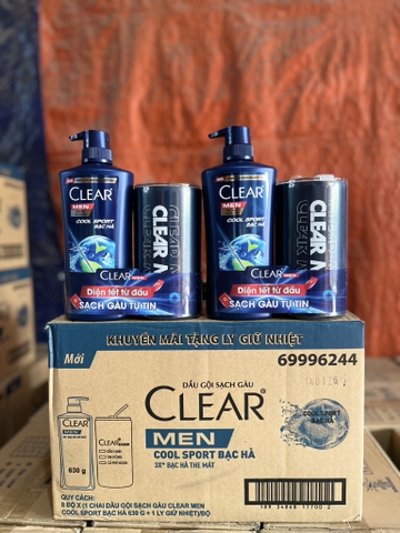DẦU GỘI CLEAR MEN COOL SPORT MÁT LẠNH BẠC HÀ 630G Tặng Ly Giữ Nhiệt X 8 bộ