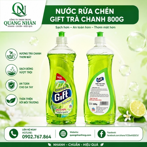 NƯỚC RỬA CHÉN GIFT TRÀ CHANH 800G X 12 CHAI