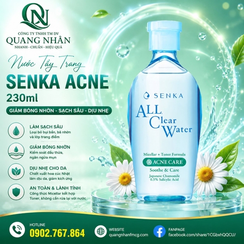 Nước Tẩy Trang Senka Acne Giảm bóng nhờn 230ml x 36 chai ( XANH LÁ )