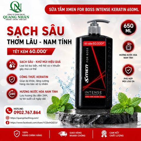 DẦU GỘI NƯỚC HOA XMEN FOR BOSS INTENSE CHẮC KHỎE 650G x 12 CHAI