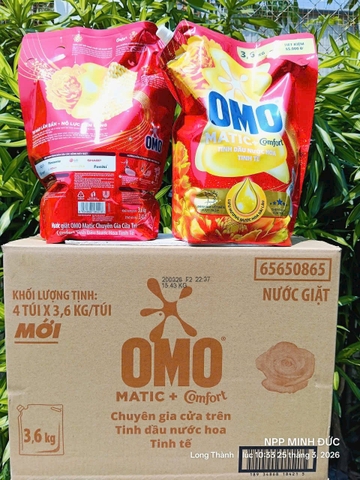 NƯỚC GIẶT OMO MATIC CHUYÊN GIA CỬA TRÊN TINH DẦU NƯỚC HOA TINH TẾ 3.6KG x 4 TÚI