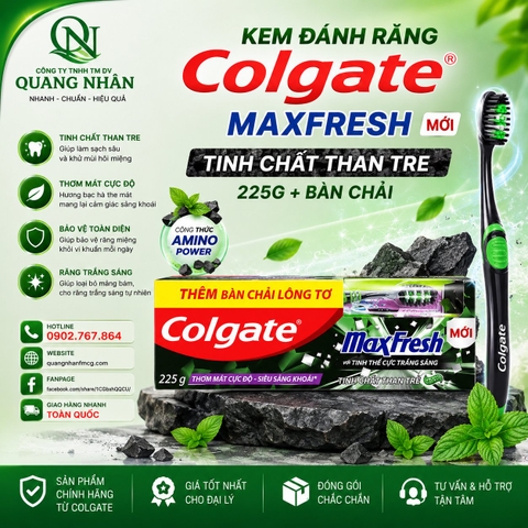 KEM ĐÁNH RĂNG COLGATE MF CHARCOAL TINH CHẤT THAN TRE 225G + BCDR) X 36bộ