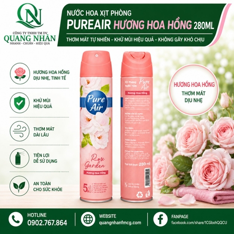 Nước hoa Xịt phòng PureAir hương hoa hồng 280ml x 24 chai