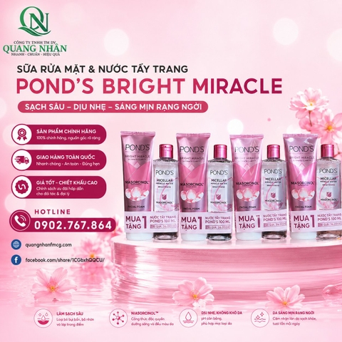 Sữa rửa mặt sáng da Pond's 100g + Tặng nước tẩy trang Pond 100ml x 24 bộ