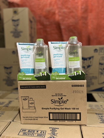 GEL RỬA MẶT SIMPLE THANH KHIẾT 150ML + CHAI NTT SIMPLE 200ML X 6 BỘ