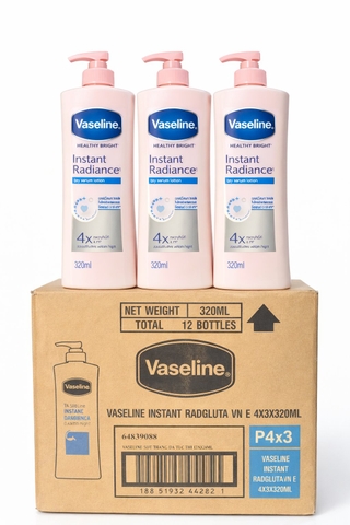 SỮA DƯỠNG THỂ VASELINE INSTAN RADIANCE SÁNG DA TỨC THÌ 4X 320ML X 12 CHAI