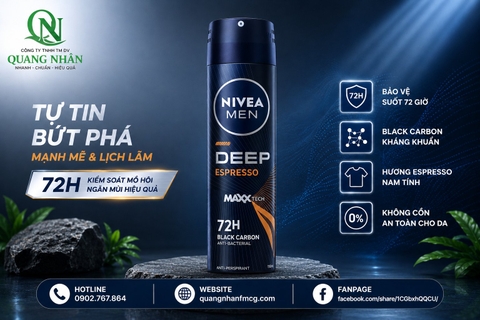 85367 - Xịt Ngăn Mùi NIVEA MEN Deep Than Đen Hương Espresso (150 ml) x 12 chai