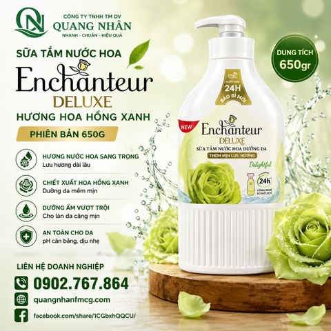 SỮA TẮM ENCHANTEUR NƯỚC HOA DƯỠNG DA Delightful (XANH LÁ) 650G X 12 CHAI