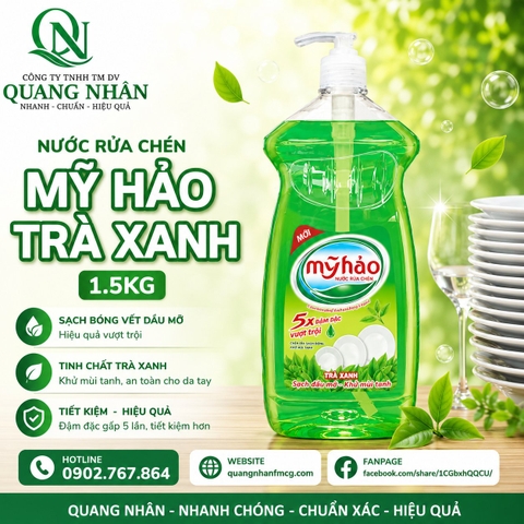 Nước Rửa Chén MỸ HẢO Trà Xanh 5X 1.5KG Vòi x 10 chai