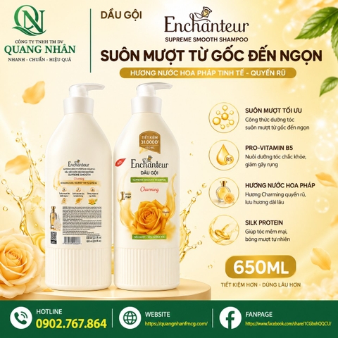 DẦU GỘI ENCHANTEUR CHARMING 650G + 300ml Xả  X 12 CHAI (VÀNG)