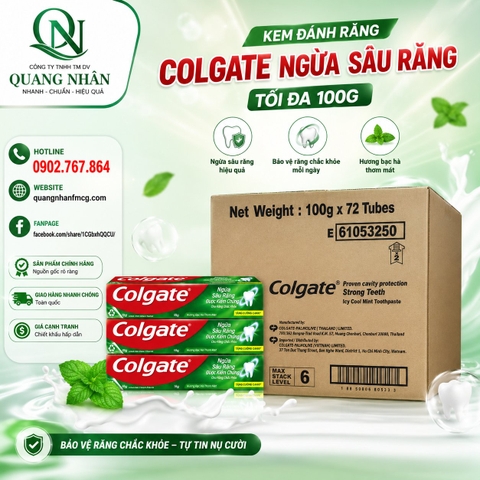 KEM ĐÁNH RĂNG COLGATE NGỪA SÂU RĂNG CHẮC KHỎE HƯƠNG BẠC HÀ 100G x 72 ỐNG