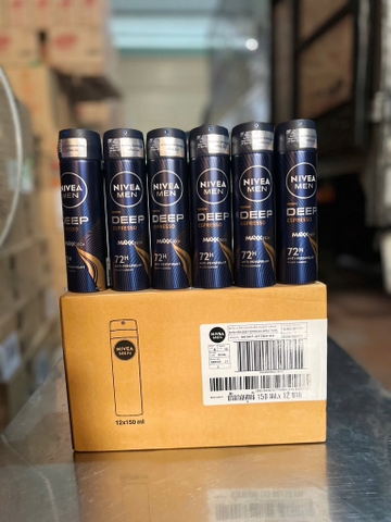 85367 - Xịt Ngăn Mùi NIVEA MEN Deep Than Đen Hương Espresso (150 ml) x 12 chai